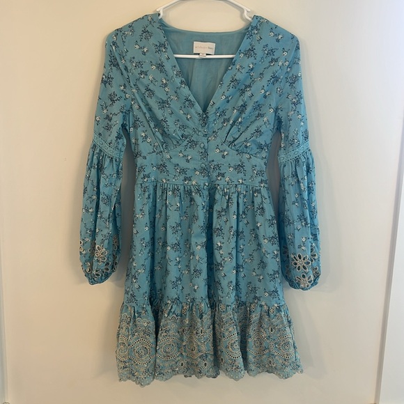 Anthropologie x A Collective Story Blue Floral Embroidered Eyelet Dress- S - Picture 3 of 8